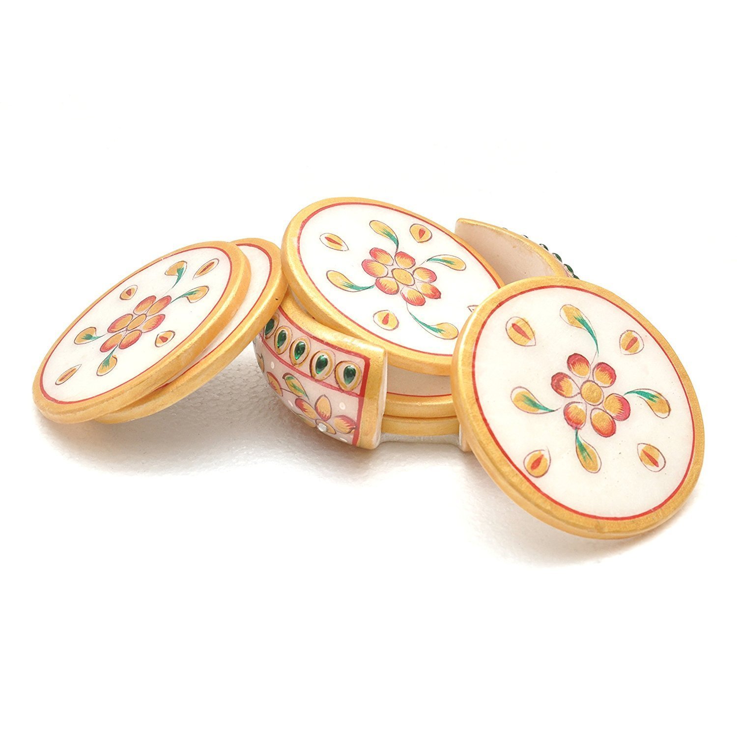 Marble Tea Coaster Set 6 Coaster With 1 Holder Craftam
