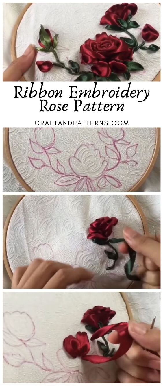 Ribbon Embroidery Rose Pattern Craft & Patterns