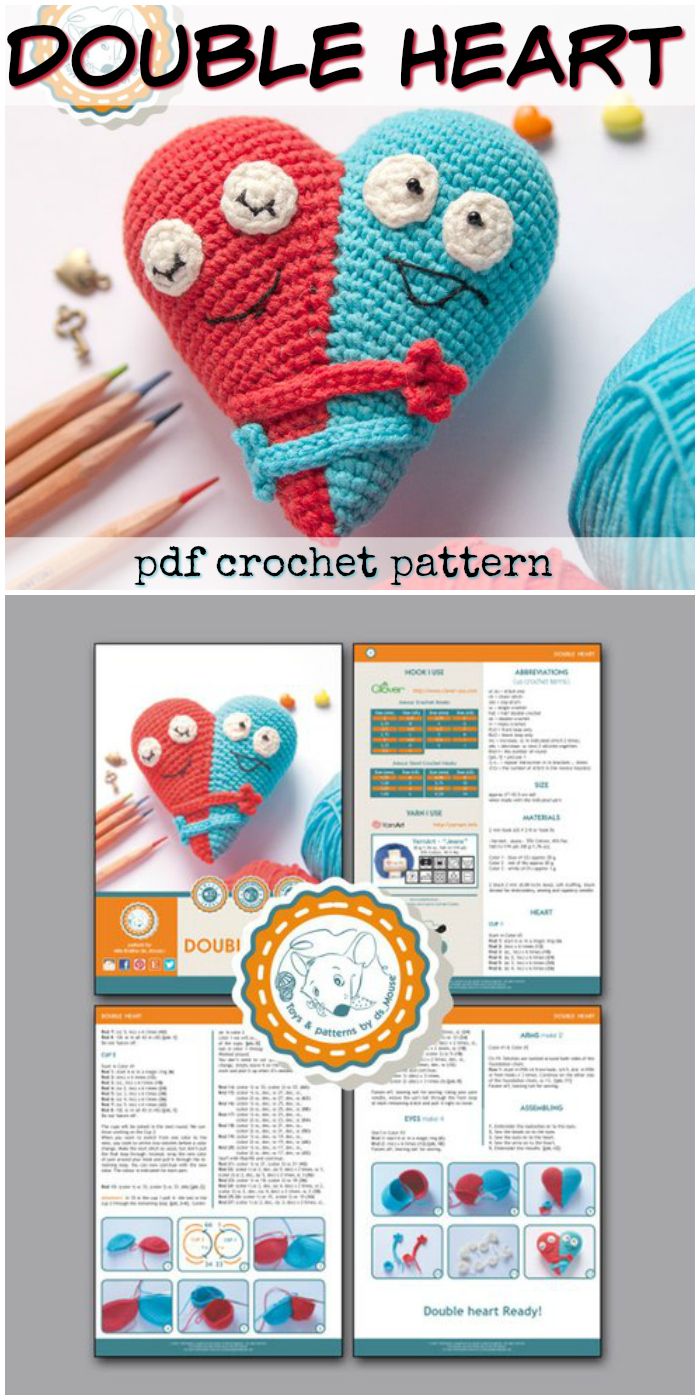 Cute amigurumi hearts crochet pattern! Love these adorable cartoon hearts stuffed toy! Perfect handmade Valentine's gift! #crochet #pattern #amigurumi #valentine #yarn #crafts #craftevangelist