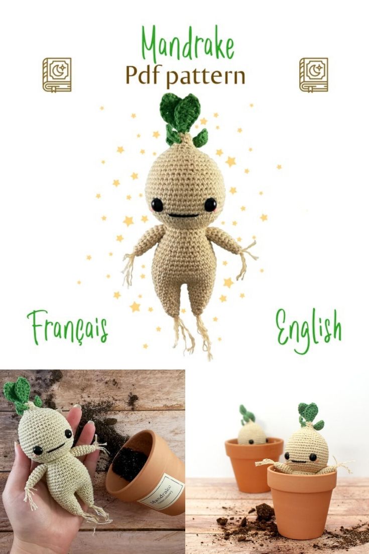 Adorable Harry Potter Inspired Mandrake Crochet Pattern. I love this sweet little mandrake amigurumi! I can't wait to make him! #crochetpattern #crochetamigurumi #amigurumipattern #mandrakepattern #harrypotterpatterns #harrypottercrochet #craftevangelist