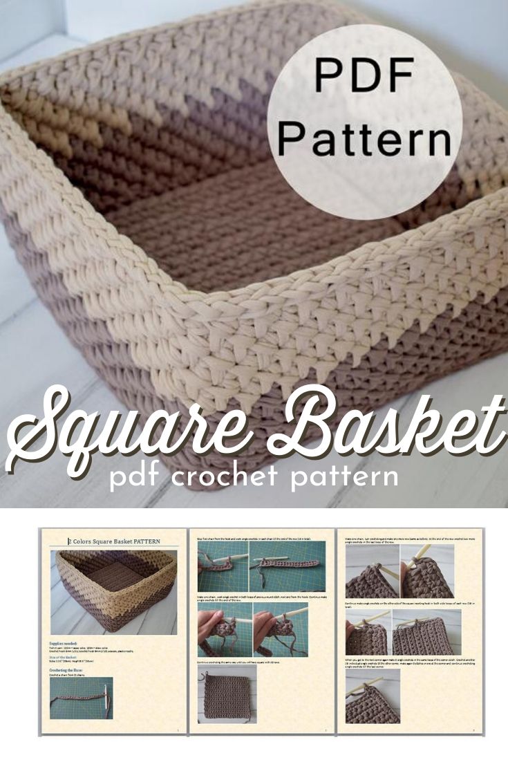 Square basket crochet pattern, made with T-shirt yarn. I love this stitch! Looks so solid and perfect for organizing the bathroom. #crochetpattern #crochetbaskets #crochetstorage #crochetorganization #craftevangelist