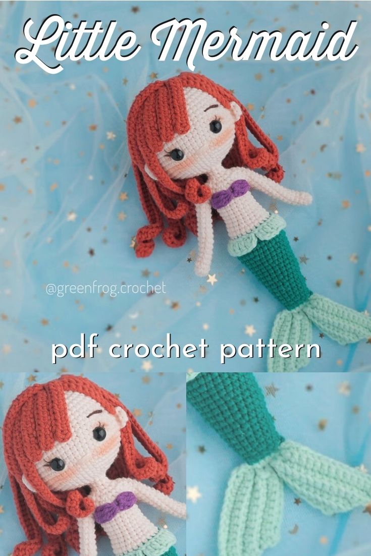 This downloadable pdf crochet pattern is perfect for making an Ariel inspired Disney's Little Mermaid amigurumi stuffed handmade crocheted doll! Love this adorable looking Disney princess crochet pattern. Lovely with the Under the Sea inspired patterns! #crochetpattern #amigurumipattern #dollpattern #handmadedisney #craftevangelist