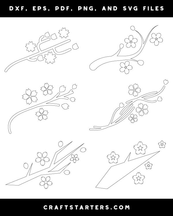 Abstract Cherry Blossom Branch Outline Patterns DFX, EPS, PDF, PNG