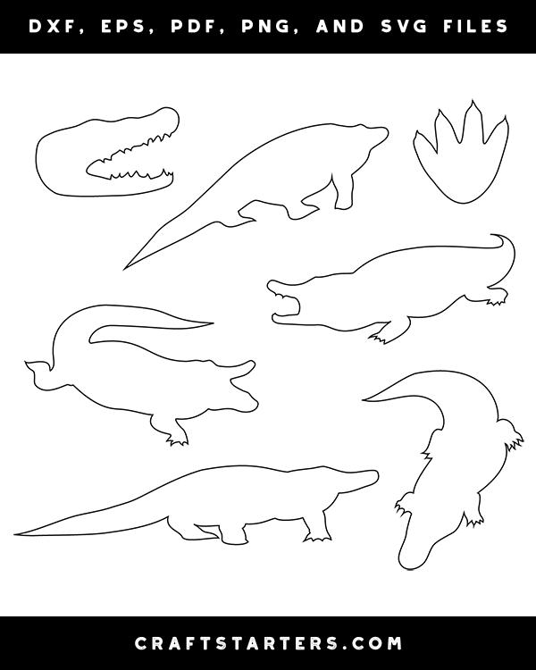 Alligator Outline Patterns DFX, EPS, PDF, PNG, and SVG Cut Files