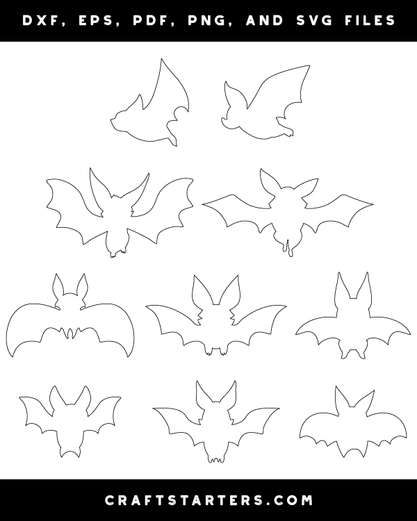 Cartoon Bat Outline Patterns DFX, EPS, PDF, PNG, and SVG Cut Files