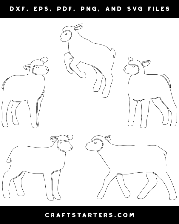Detailed Lamb Outline Patterns: DFX, EPS, PDF, PNG, and SVG Cut Files