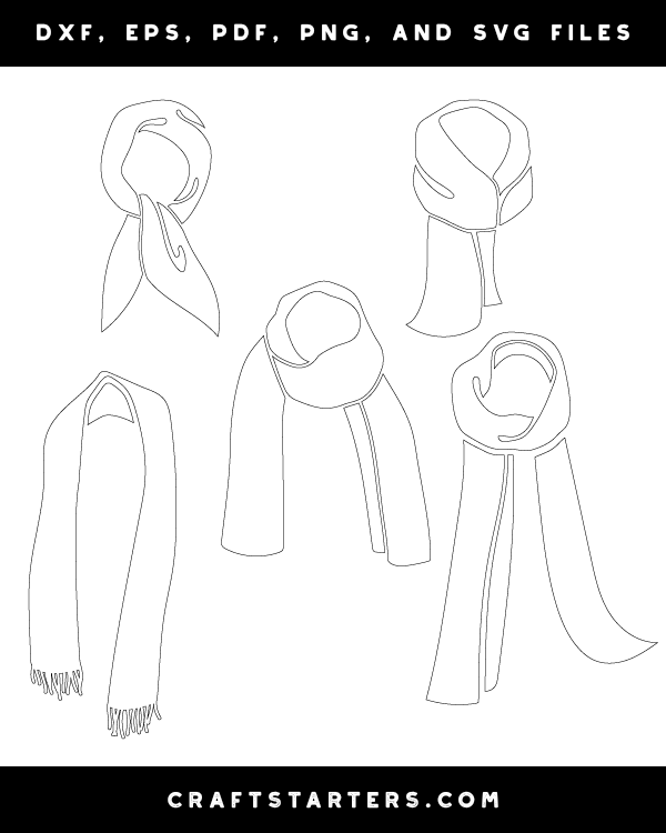 Detailed Scarf Outline Patterns: DFX, EPS, PDF, PNG, and SVG Cut Files