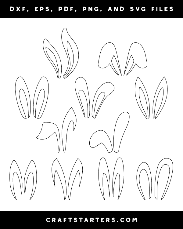 Easter Bunny Ears Outline Patterns DFX, EPS, PDF, PNG, and SVG Cut Files