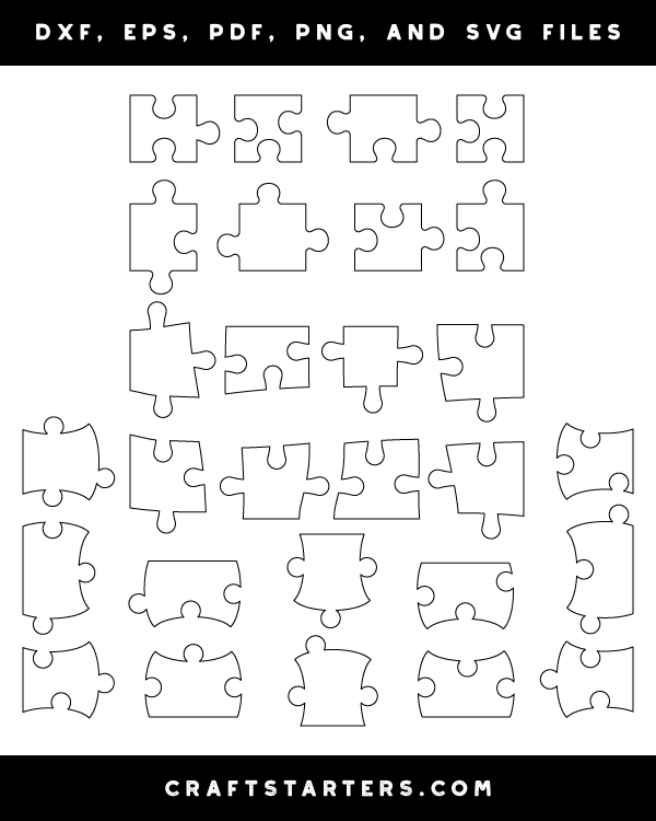 Edge Puzzle Piece Outline Patterns DFX, EPS, PDF, PNG, and SVG Cut Files