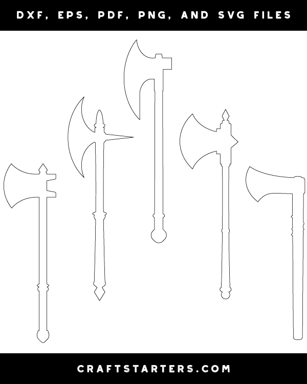Medieval Axe Outline Patterns DFX, EPS, PDF, PNG, and SVG Cut Files