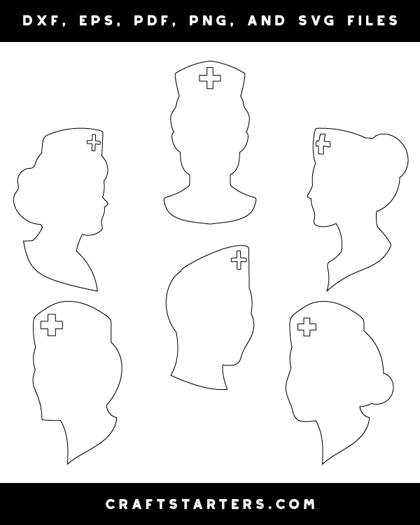 Nurse Head Outline Patterns DFX, EPS, PDF, PNG, and SVG Cut Files