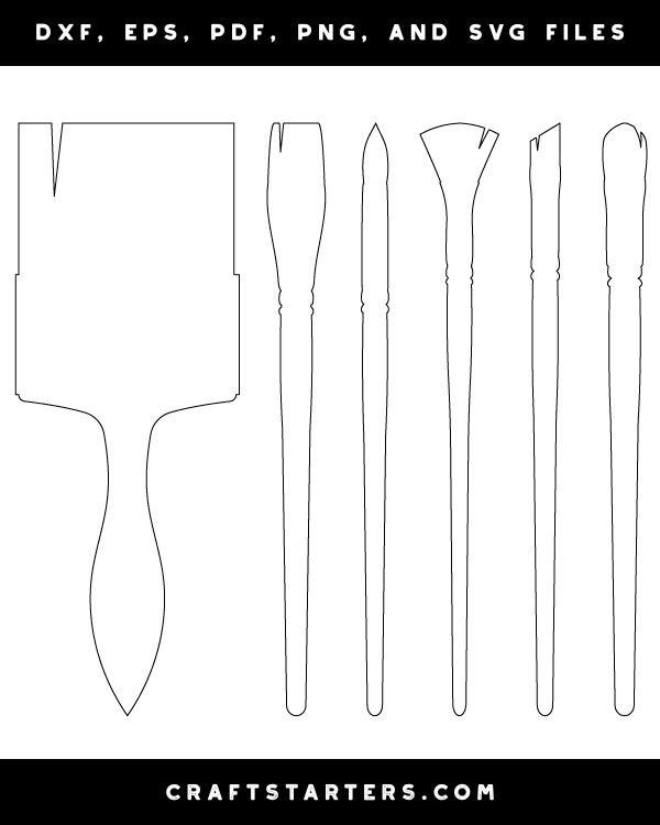 Paint Brush Outline Patterns DFX, EPS, PDF, PNG, and SVG Cut Files