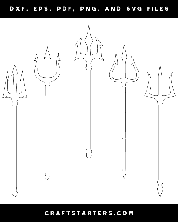 Poseidons Trident Outline Patterns DFX, EPS, PDF, PNG, and SVG Cut Files