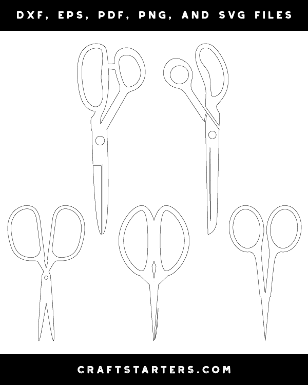Sewing Scissors Outline Patterns DFX, EPS, PDF, PNG, and SVG Cut Files