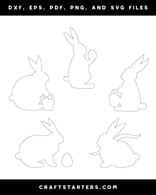 Side View Easter Bunny Outline Patterns DFX, EPS, PDF, PNG, and SVG