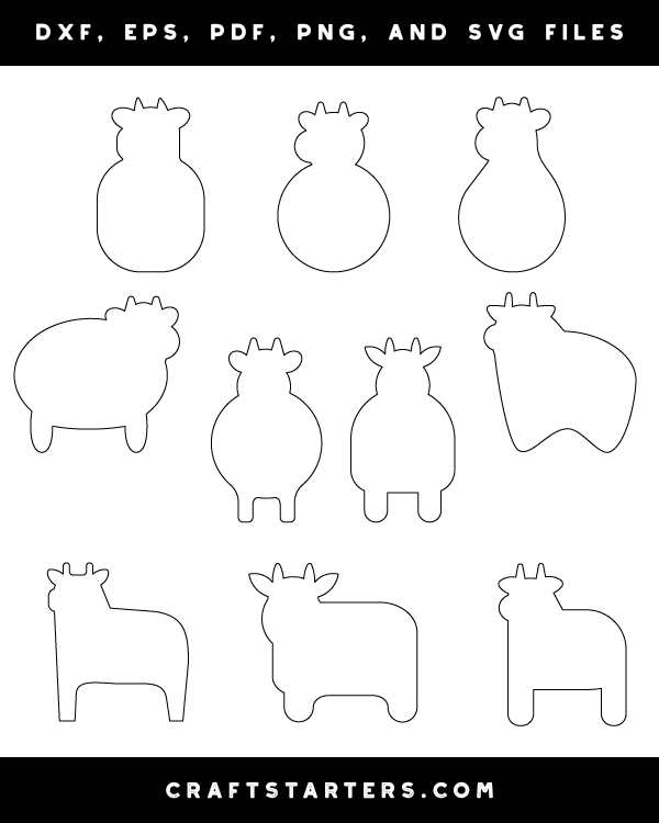 Simple Cow Outline Patterns: DFX, EPS, PDF, PNG, and SVG Cut Files