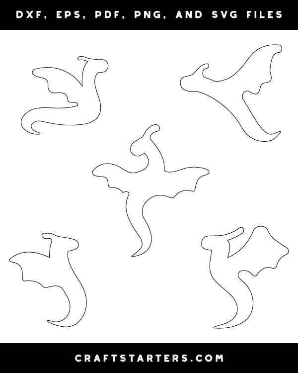 Simple Dragon Outline Patterns DFX, EPS, PDF, PNG, and SVG Cut Files