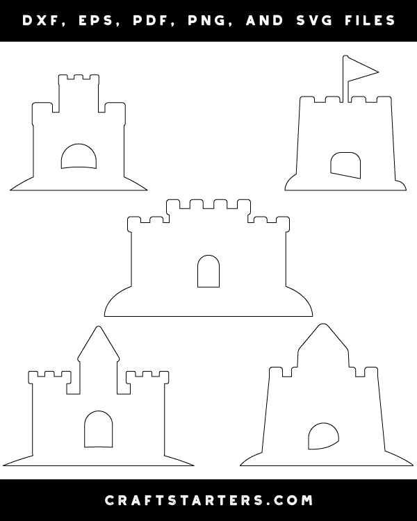 Simple Sand Castle Outline Patterns: DFX, EPS, PDF, PNG, and SVG Cut Files