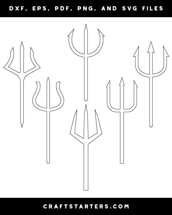Simple Trident Outline Patterns: DFX, EPS, PDF, PNG, and SVG Cut Files