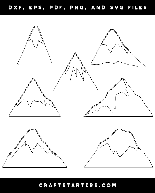 Snow Covered Mountain Outline Patterns DFX, EPS, PDF, PNG, and SVG Cut