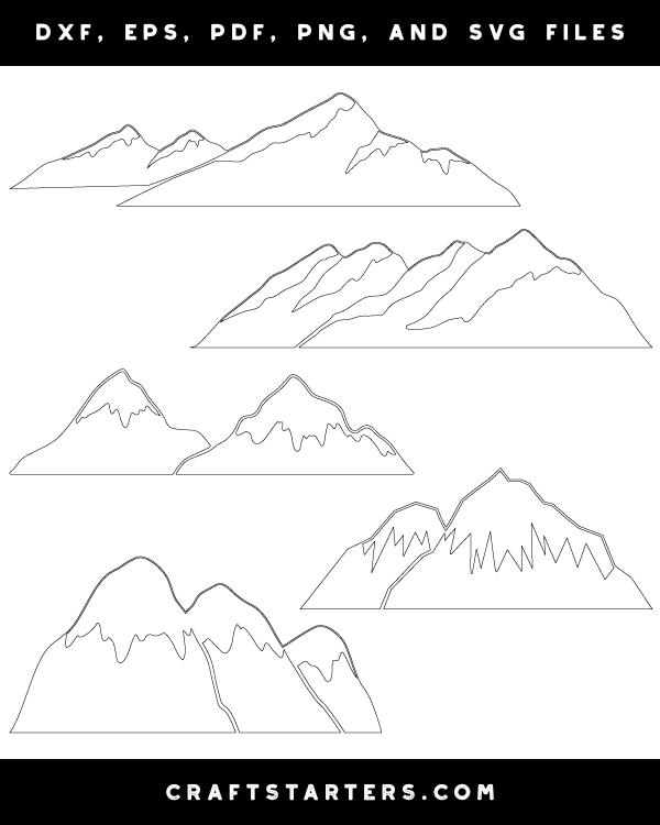 Snow Covered Mountains Outline Patterns DFX, EPS, PDF, PNG, and SVG