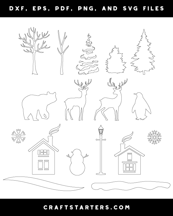 Winter Scene Creator Outline Patterns DFX, EPS, PDF, PNG