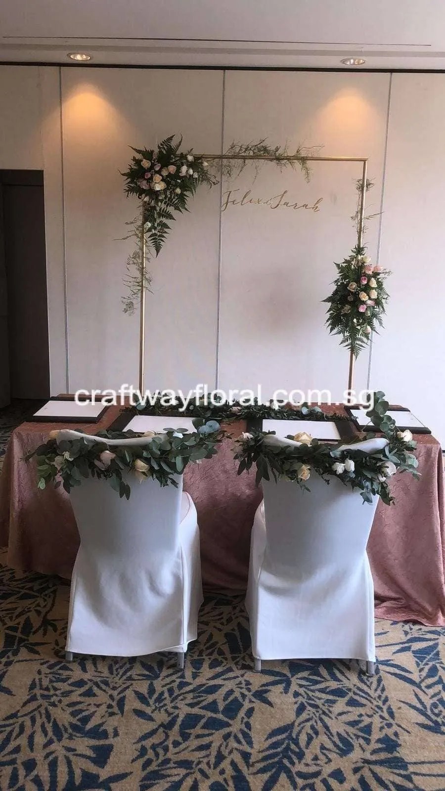 ROM Wedding Table and Arc Decoration Fresh Pink Roses Champagne
