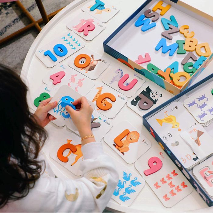 Wooden Memory Card Matching Game for Kids Alphabet, Numbers Matching