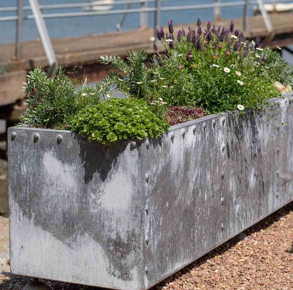 Long riveted planters Cranbrook Iron