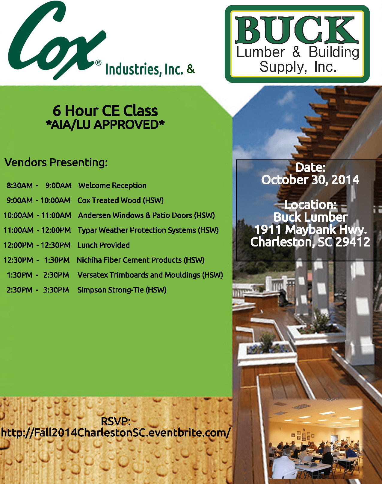 6 Hour CE Class Buck Lumber & Millwork CRAN Charleston