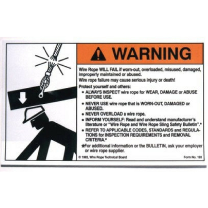 Wire Rope Warning Decal