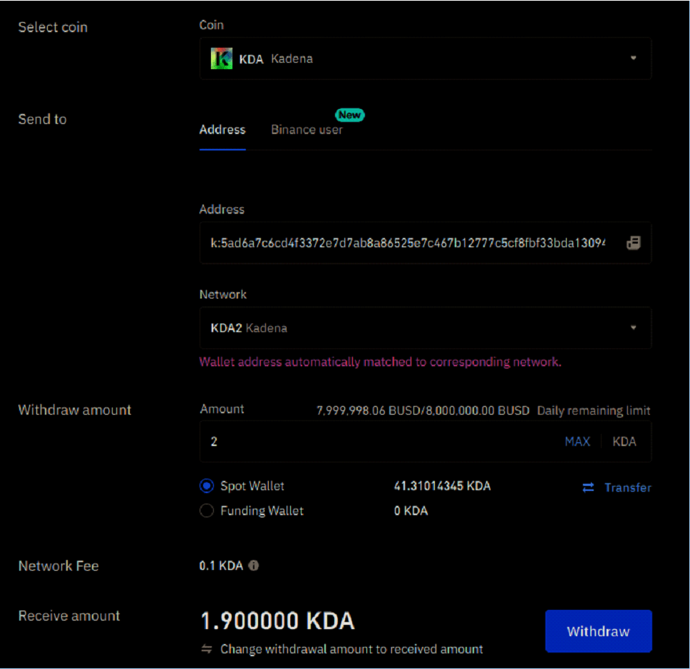 How to send KDA from Zelcore wallet to Crankk dashboard wallet Crankk