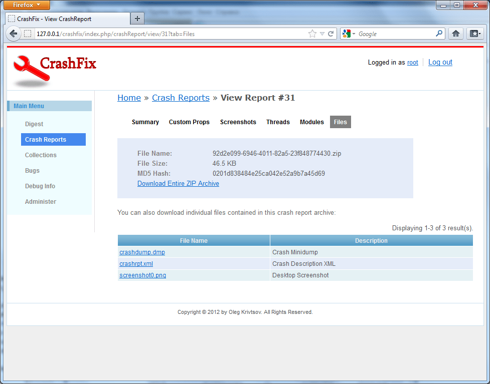 CrashFix Crash Reports