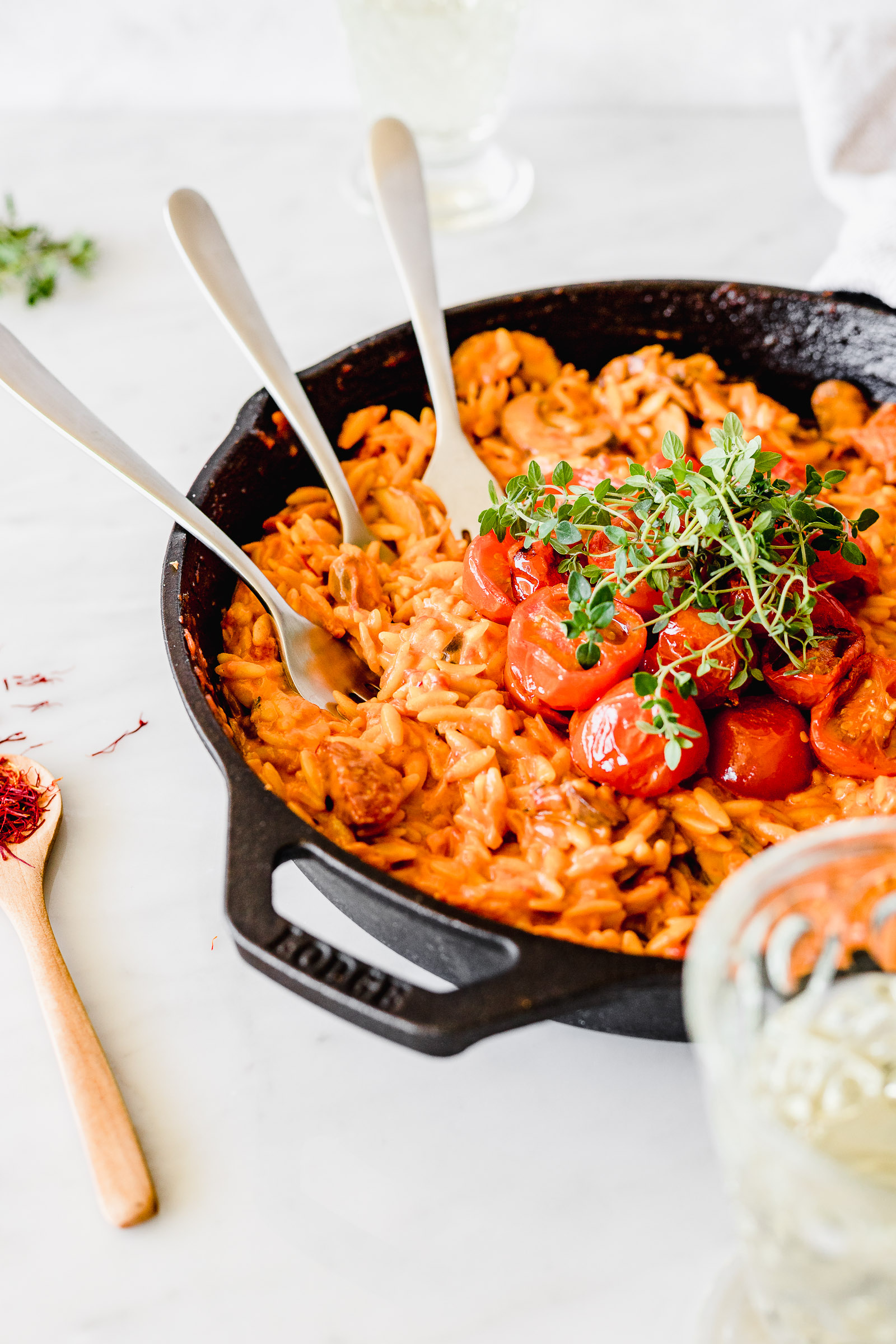 Tomato Orzo Risotto with Saffron, Mushrooms and Chorizo Cravings Journal