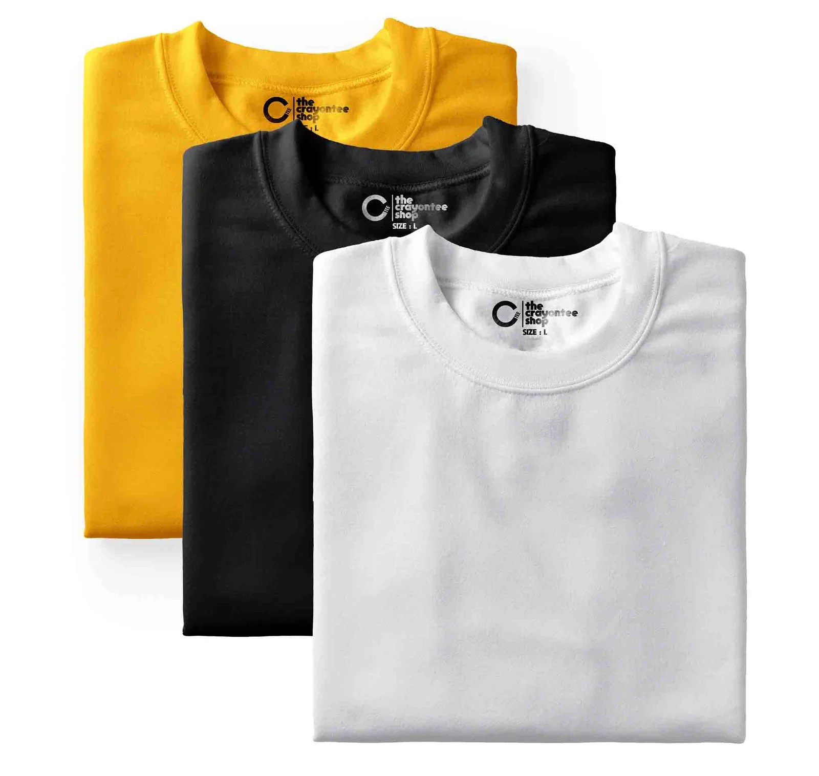 PACK OF 3 ROUND NECK TSHIRTS YELLOW, BLACK, WHITE