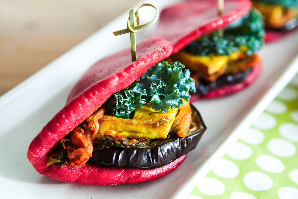 Gluten Free Steamed Bao Buns with Tofu and Kimchi. Vegetarian Recipe