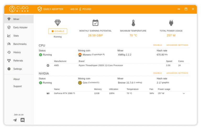 CUDO MINER v1.1.0 Automated Mining Solution