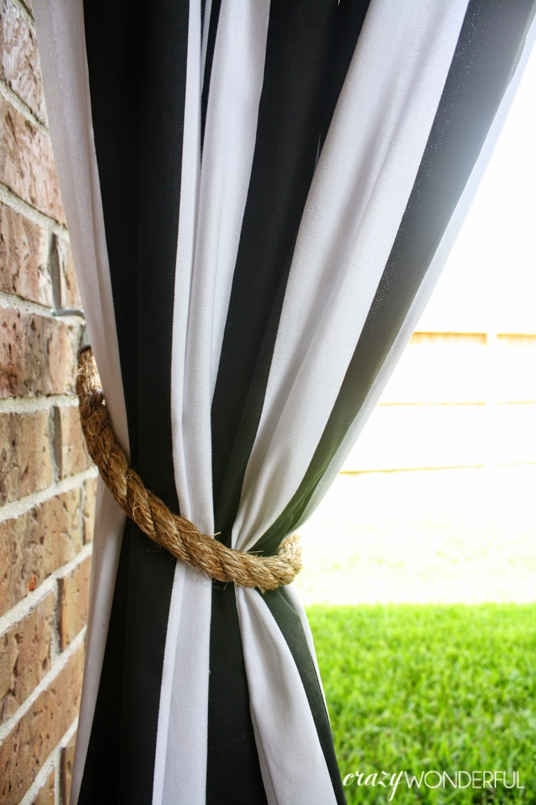 patio curtains + DIY rope tieback Crazy Wonderful