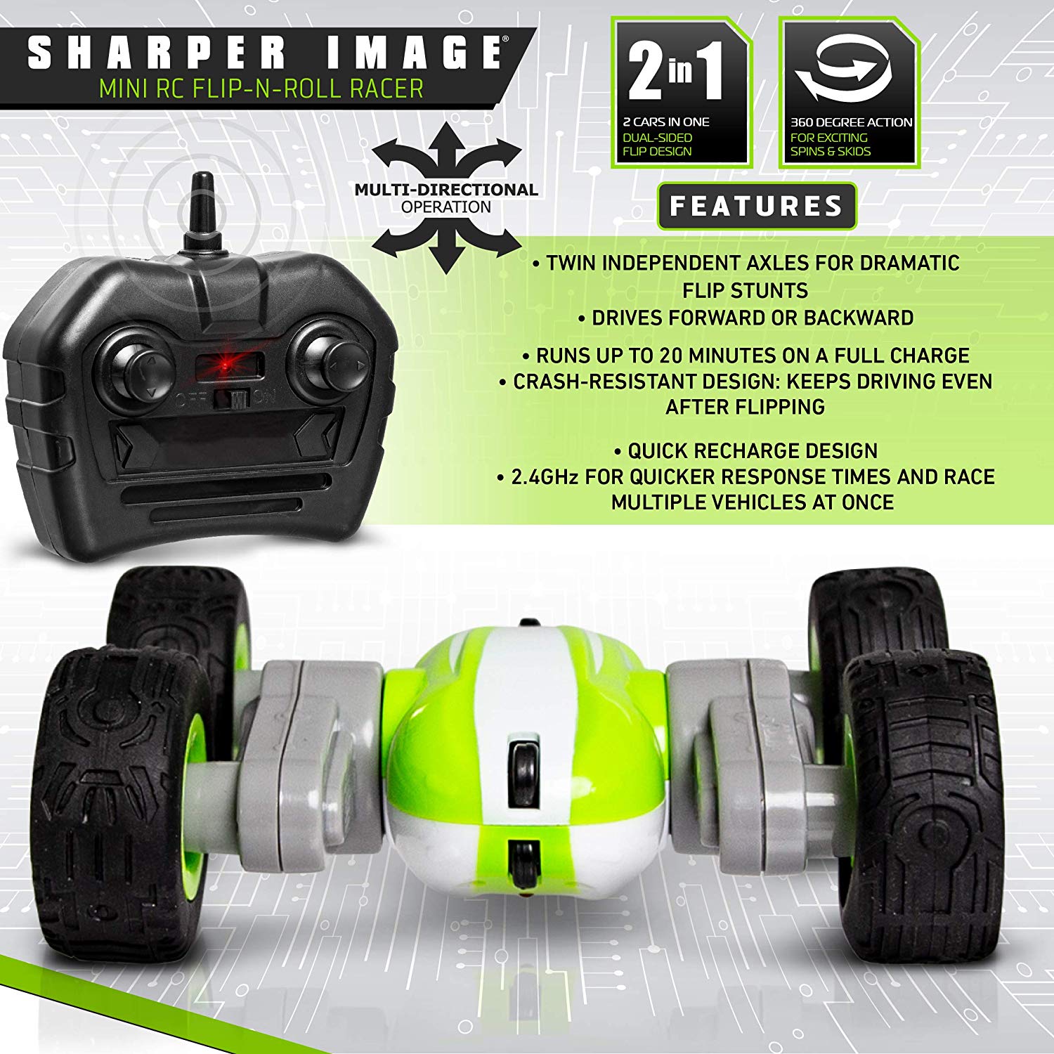 Sharper Image Mini RC Flip ‘N Roll360° Rotation Action Racer Toy Car