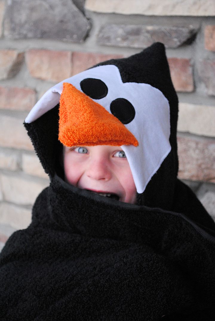 DIY Penguin Hooded Towel by Crazy Little Projects