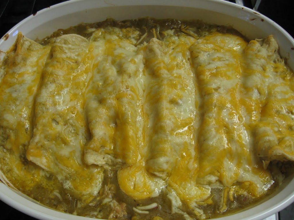 Shredded Pork Enchiladas, Mexican Rice, and Refried Beans Create