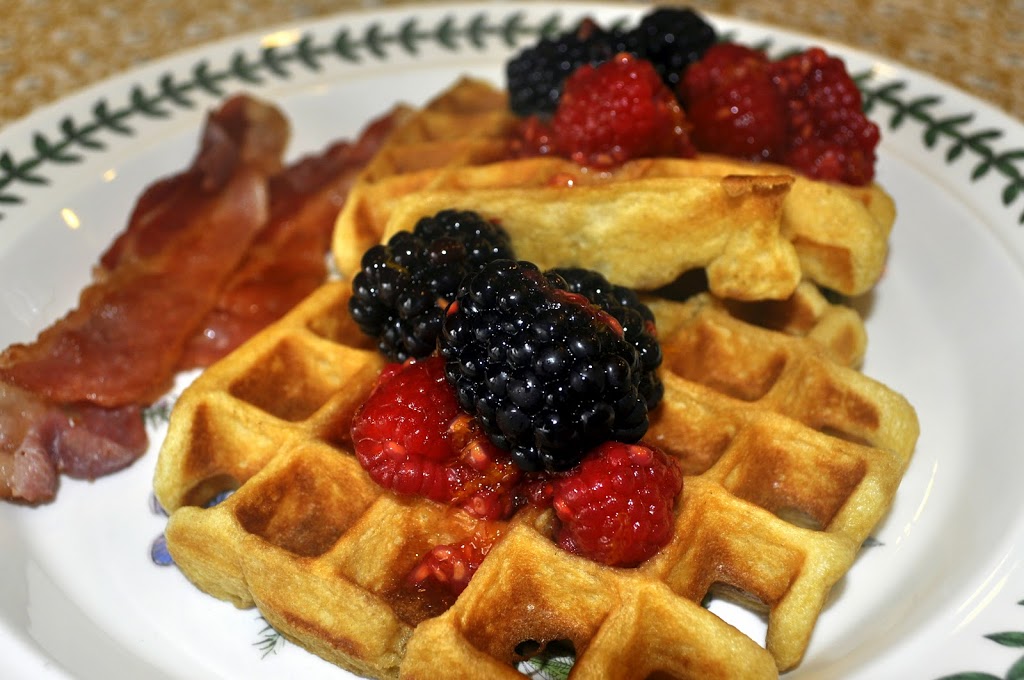 Sour Cream Belgian Waffles with Berries Macerated in Licor 43 Create