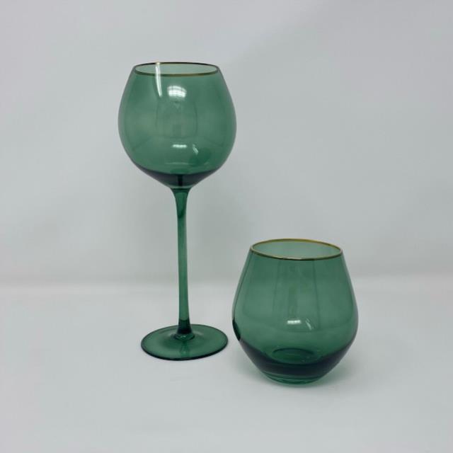 Edge hue wine glass green gold trim rentals Orange County CA Where to