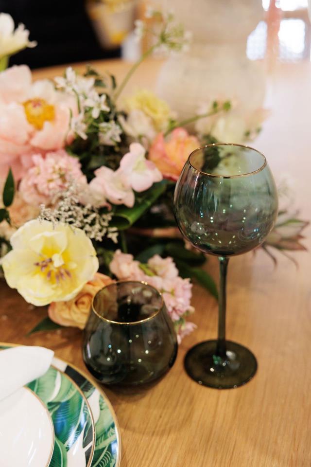 Edge hue wine glass green gold trim rentals Orange County CA Where to