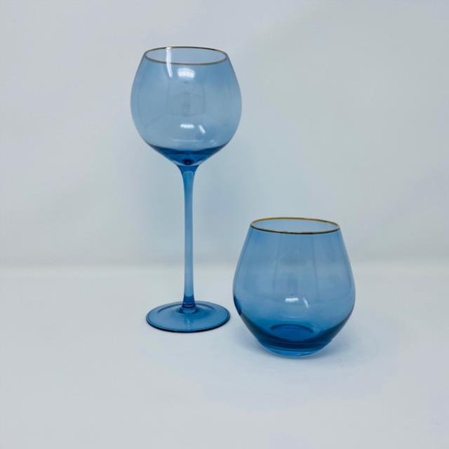 Edge hue wine glass blue gold trim rentals Orange County CA Where to