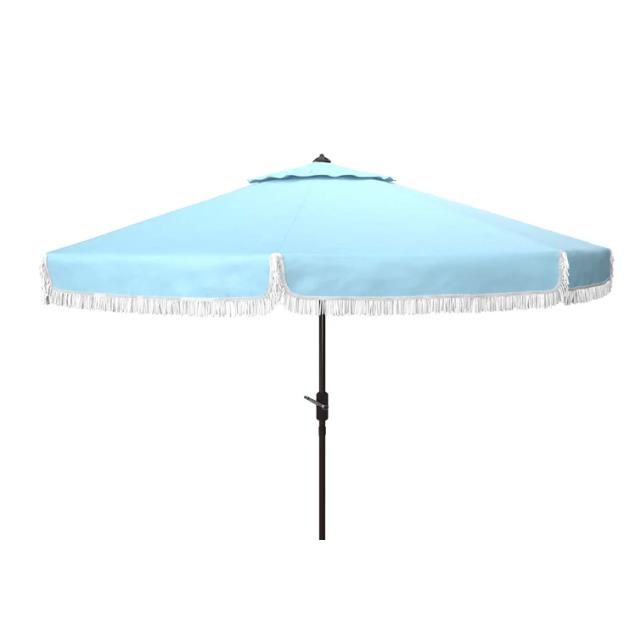 8.5 foot fringe umbrella sky blue rentals Orange County CA Where to