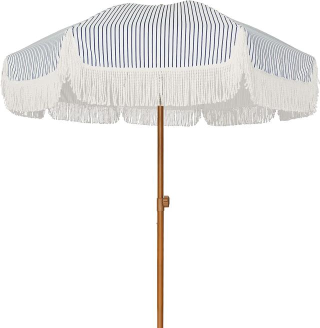 7 foot fringe umbrella navy stripe rentals Orange County CA Where to