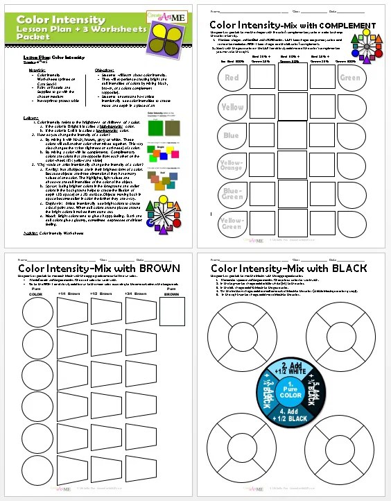 Color Intensity Lesson Plan + 3 Worksheets PACKET Create Art with ME