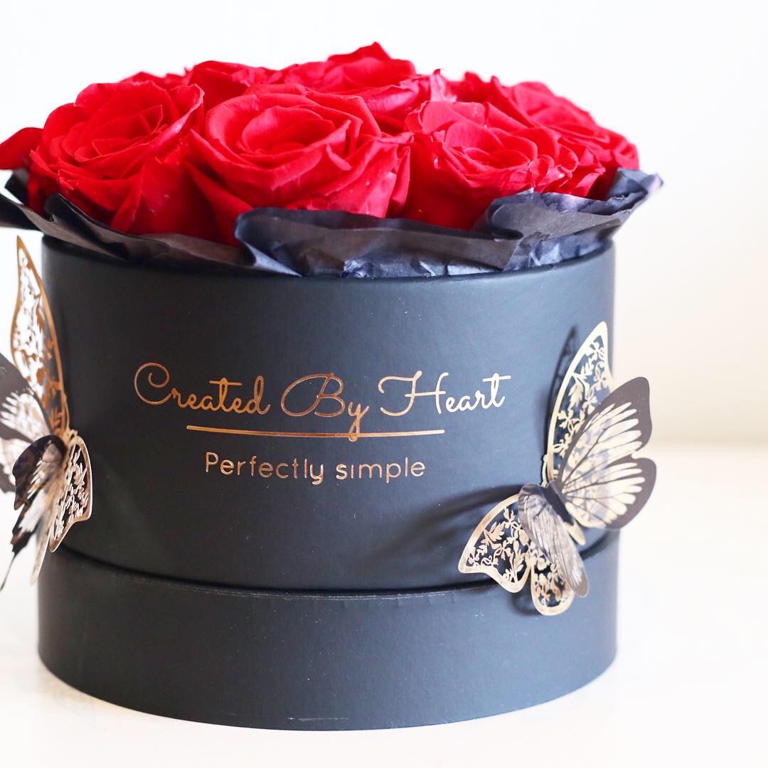 red forever roses in a signature box CREATED BY HEART