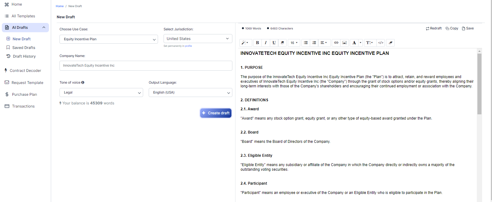 Create Equity Incentive Plan Online Samples, Templates, etc